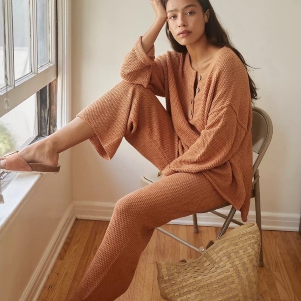 Free People Tan Knit Pants & Top Set